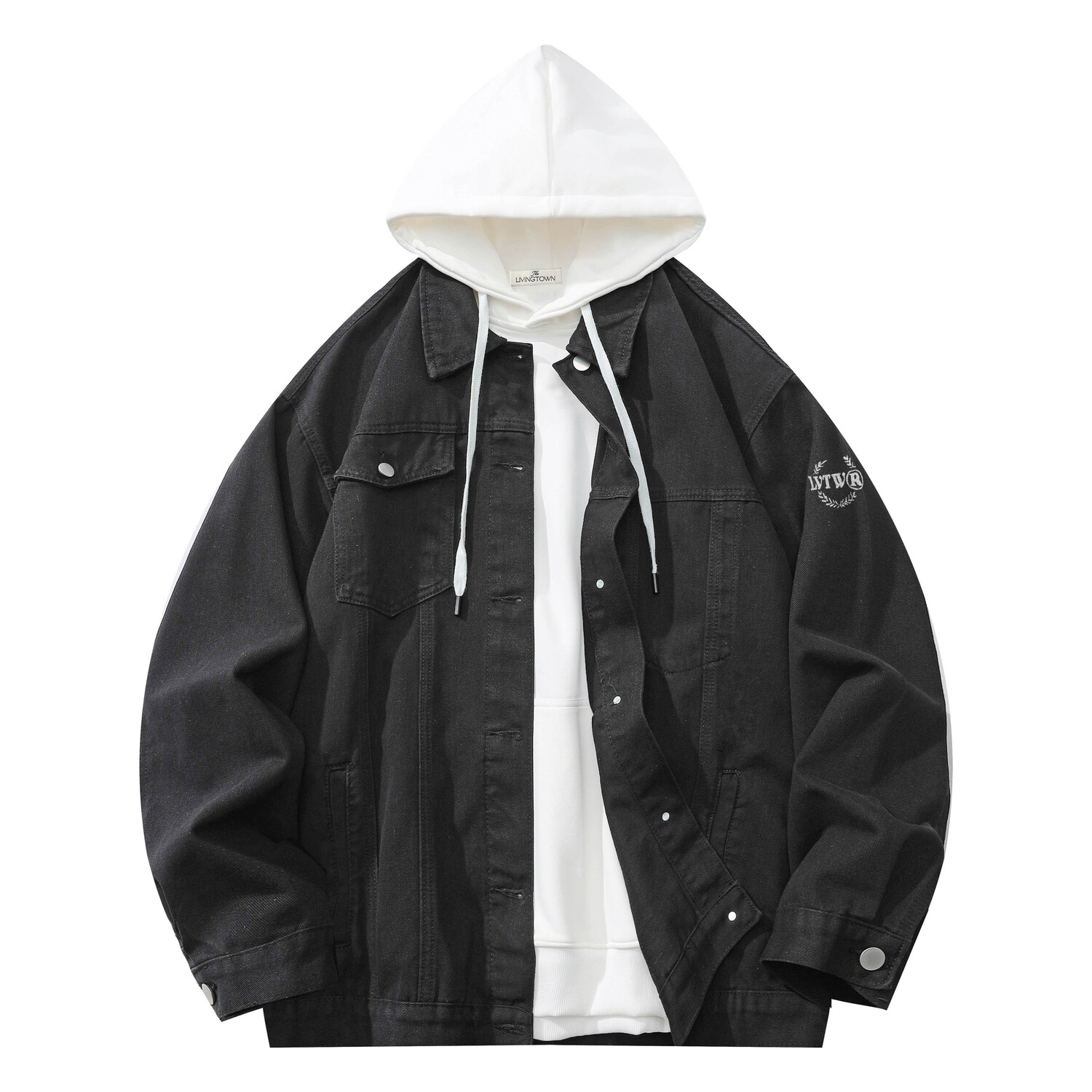 

LIVINGTOWN Джинсовая куртка унисекс, Black Coat+White Sweatshirt