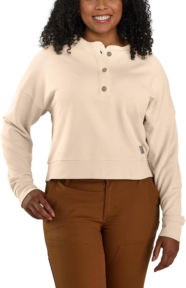 

Женская толстовка Carhartt Women's 106182 свободного кроя средней плотности из французского терри Henley, Stone Ash