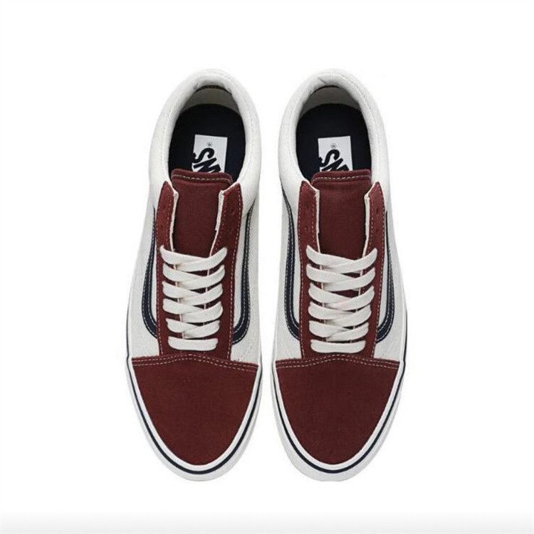 Кроссовки Vans Old Skool Skateboarding Shoes Men Low-top Wine Red/White, цвет Burgundy — фото 3