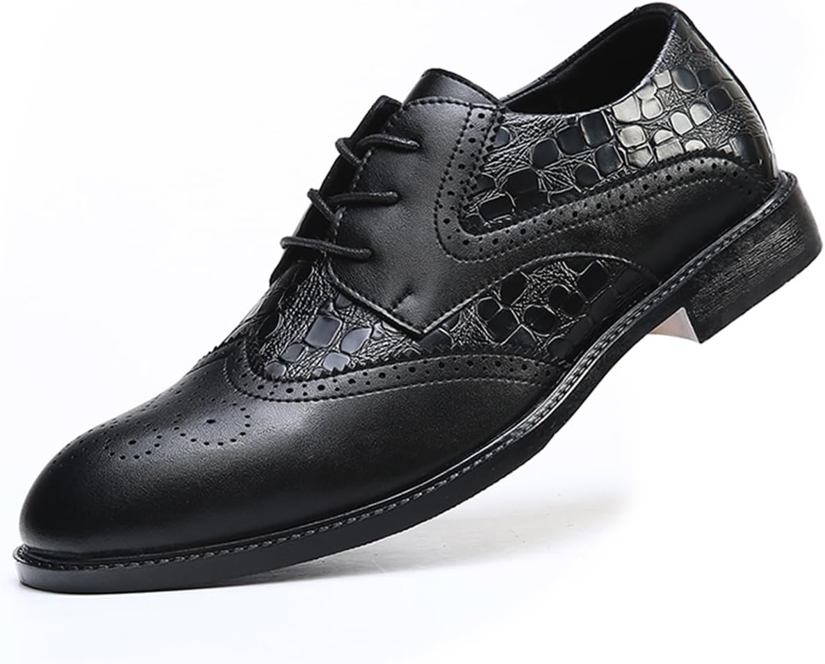 

Мужские туфли с крылышками из кожи с рисунком под крокодила, деловые оксфорды для мужчин, ретро броги, дерби Haoreya, черный