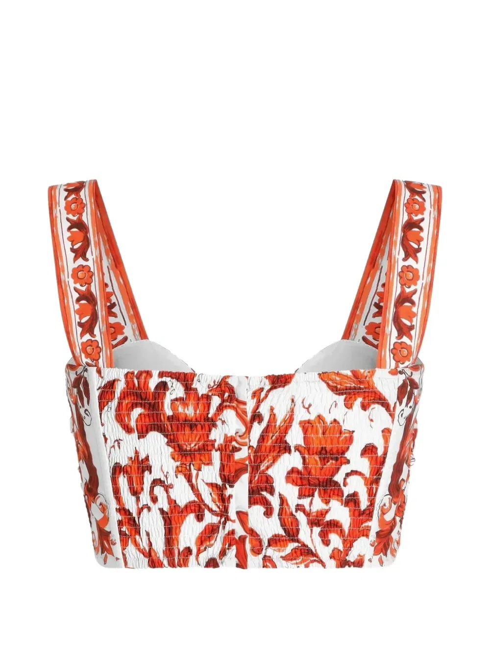 Поплиновый топ-бюстье с принтом Majolica DOLCE & GABBANA, оранжевый — фото 2