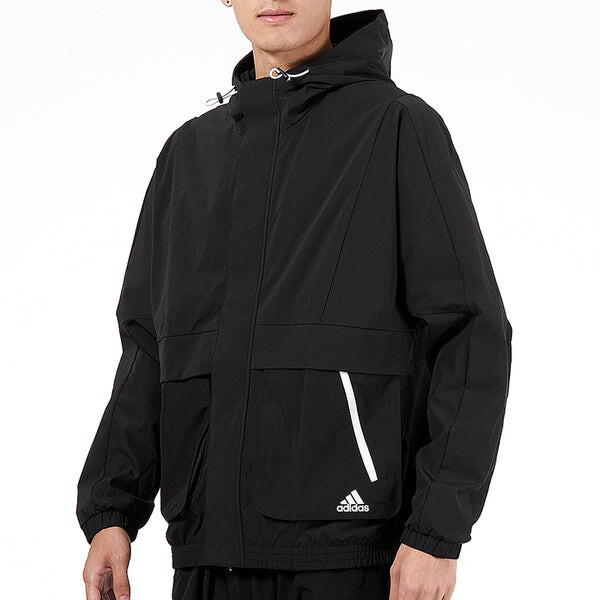Куртка Men's adidas Loose Logo Casual Woven Windproof Hooded Jacket Autumn Black, черный — фото 3