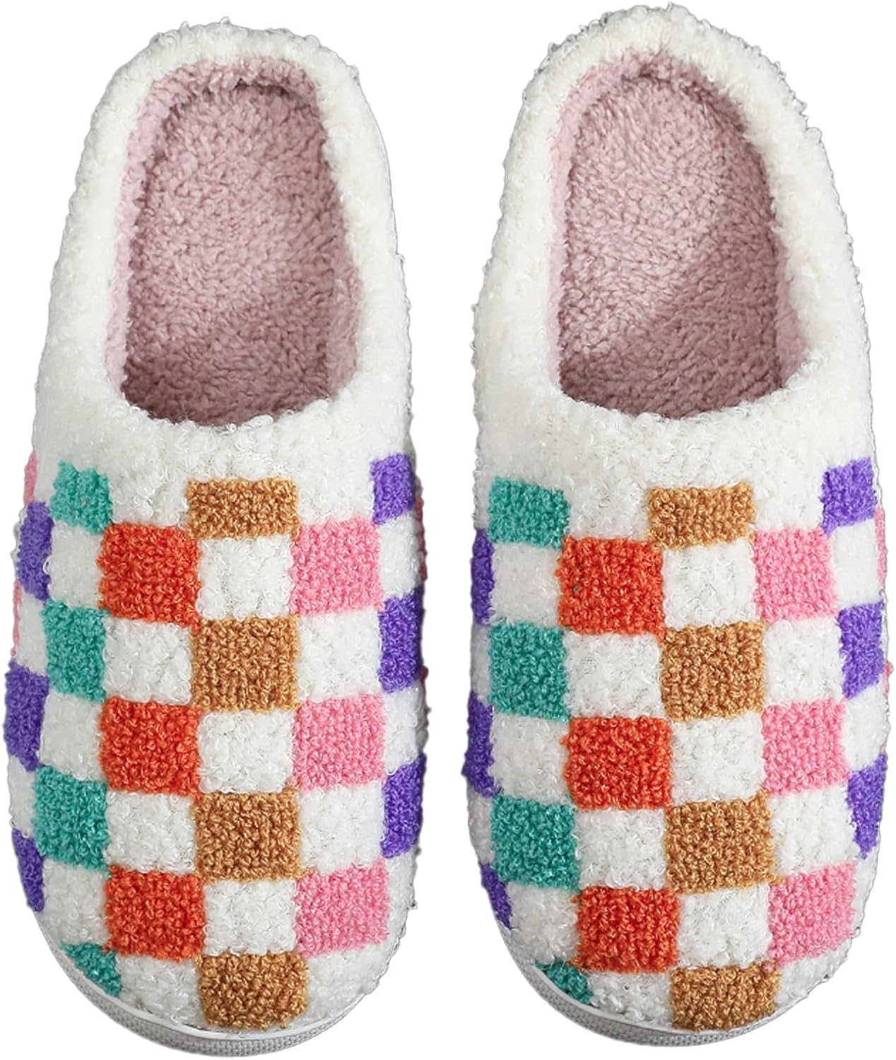 

Женские домашние тапочки oukisam Colorful Little Love, мужские мягкие тапочки, повседневные домашние тапочки, ретро мягкие плюшевые теплые тапочки на слипоне, для улицы и дома, для спальни, с противоскользящей подошвой, Colorful Checkerboard01