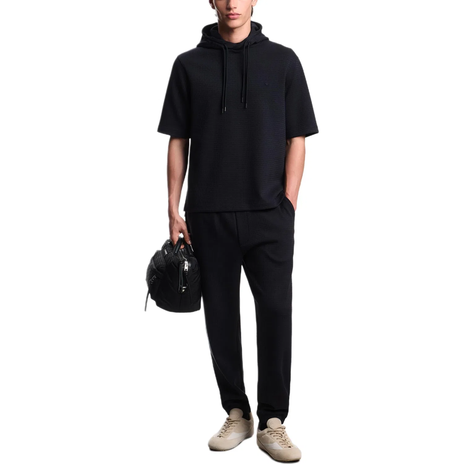 Свитшот с капюшоном из лиоцеллового жаккарда Emporio Armani Asv темно-синий — фото 4