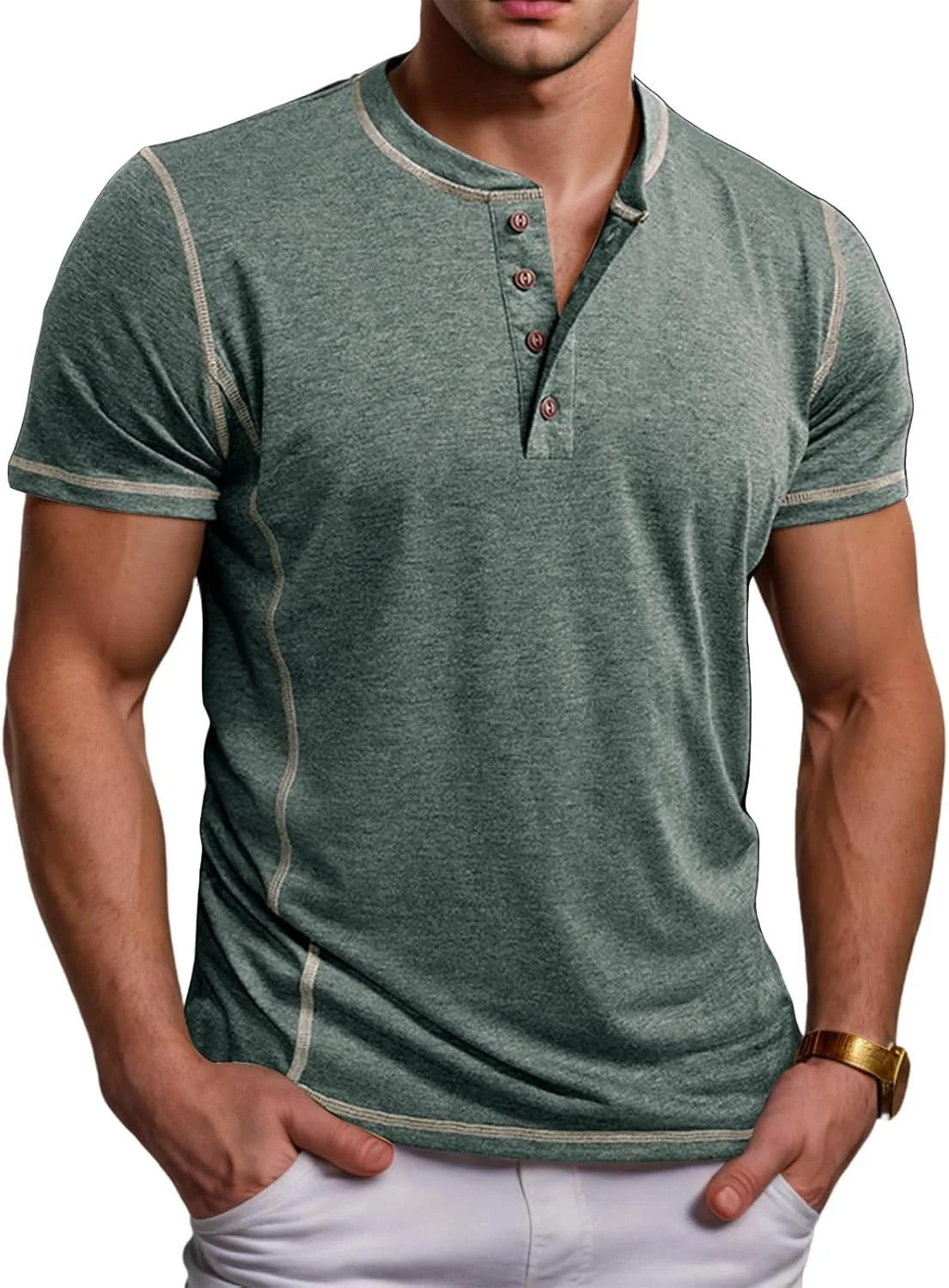 

Мужская футболка хенли с коротким рукавом RSZGSWS