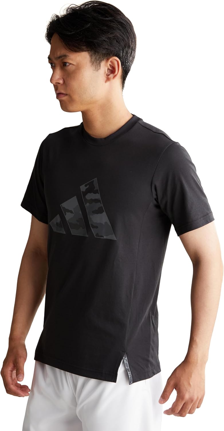 Мужская футболка adidas Train Essentials с коротким рукавом и камуфляжным принтом и логотипом (JUA02), черный — фото 4