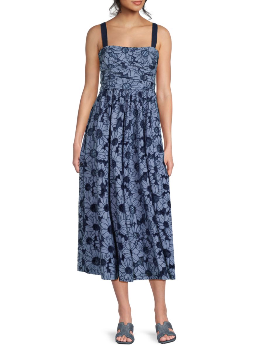 

Платье-миди с цветочным принтом Mikael Aghal, синий