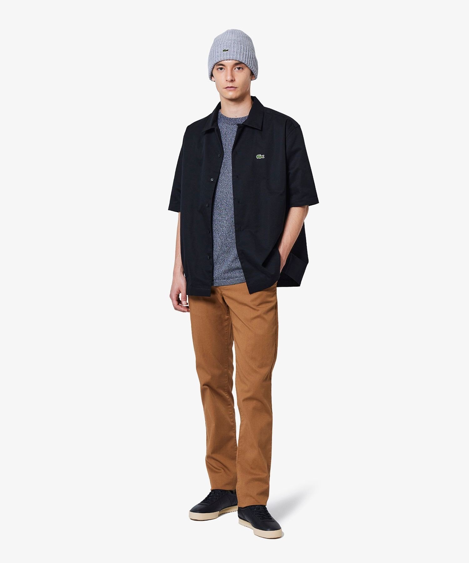 Трикотажная футболка из смешанного меланжевого трикотажа в трех цветах LACOSTE, Gray