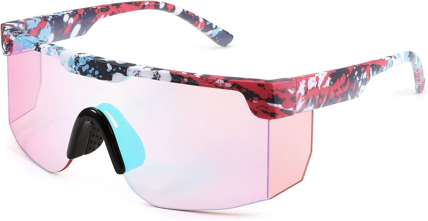 

Солнцезащитные очки Karsaer Vision в стиле ретро 80-х и 90-х годов, полуободковые, с неоновым козырьком и радужными линзами, для мужчин и женщин, Red Frame Pink Lens