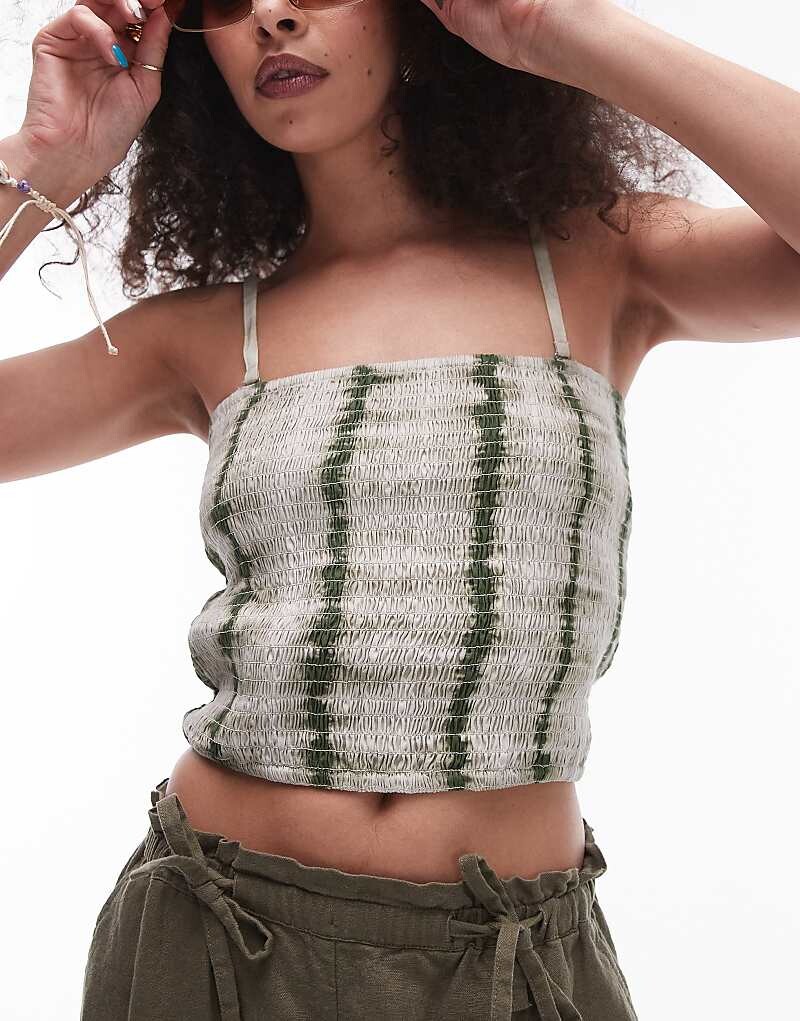 

Зелёный топ без бретелек Topshop – со сборками