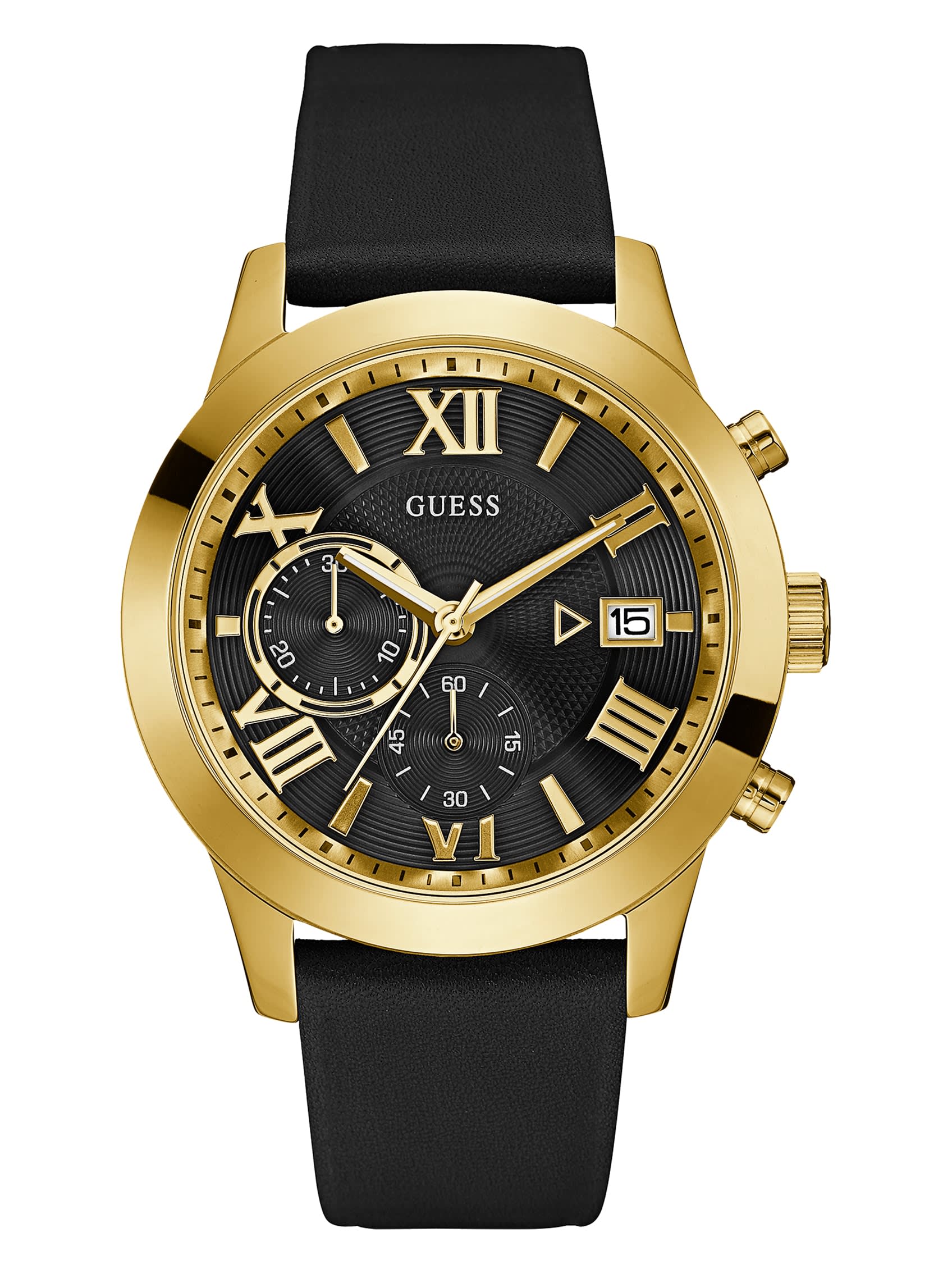 

Многофункциональные часы из золота и кожи Guess Factory, черный/золотой