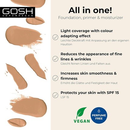 Gosh Bb Cream 3-в-1 Primer Foundation Moisturizing Cream 30 мл Vegan Spf 15 003 Warm Beige — фото 2