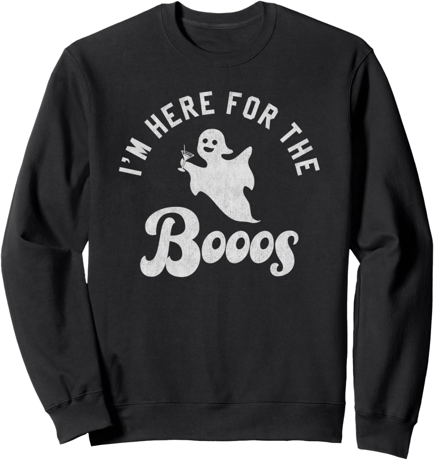 

Я здесь ради Бууу! Толстовка с изображением призрака в коктейле Мартини на Хэллоуин Trendy Holiday Apparel, черный