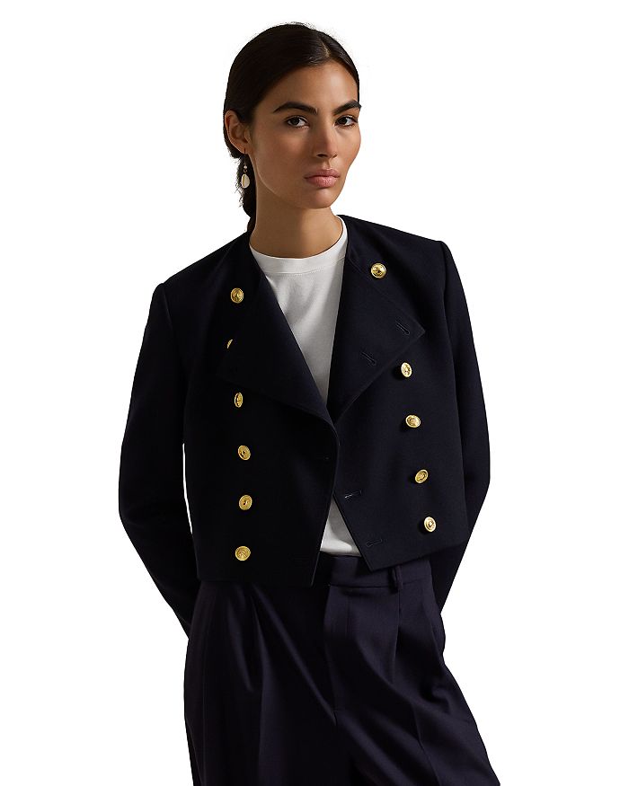 

Укороченная куртка из шерстяного крепа Ralph Lauren, синий