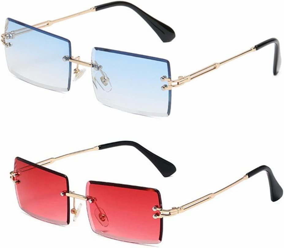 

Солнцезащитные очки LASPOR в стиле ретро, ​​без оправы, прямоугольной формы, для женщин и мужчин, с тонированными линзами, золотистая металлическая оправа, винтажные квадратные очки, Blue + Red