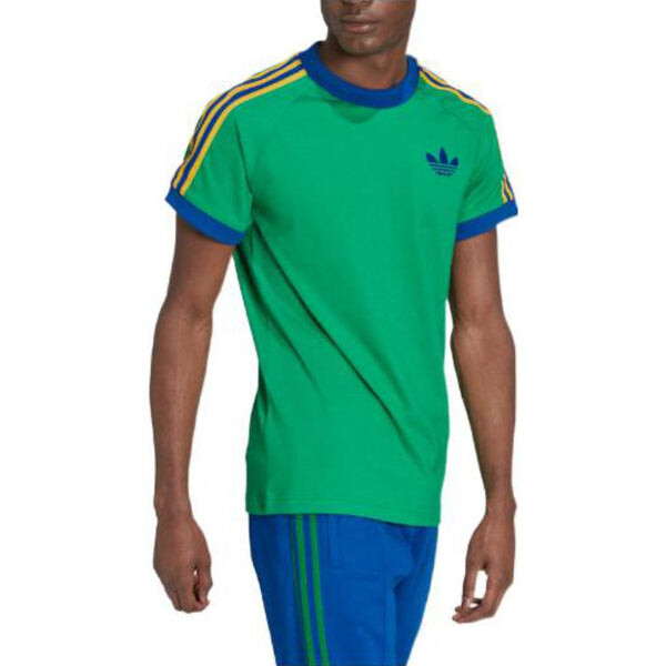 Футболка Men's adidas originals Cali Tee Pattern Stripe Printing Ribbed Round Neck Short Sleeve Green T-Shirt, зеленый — фото 4