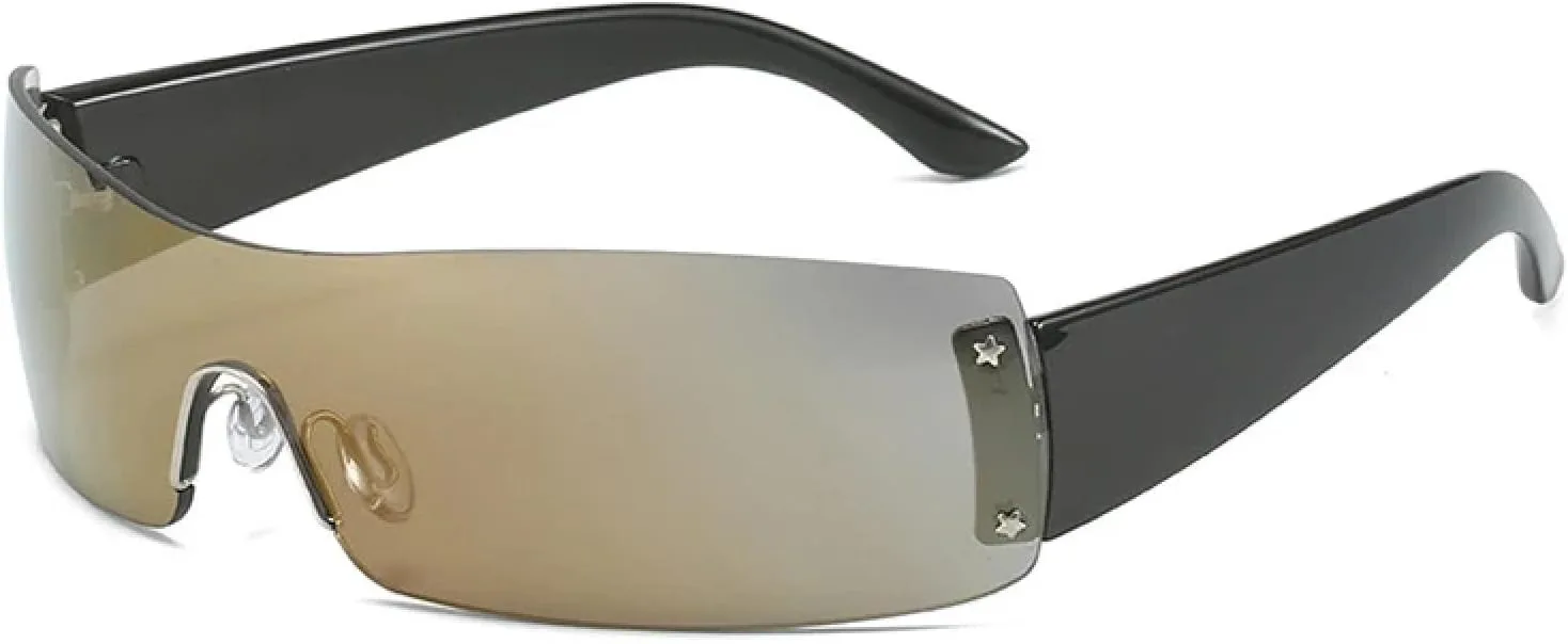 

Безободковые модные солнцезащитные очки для женщин и мужчин в стиле панк, для активного отдыха и велоспорта, защита от УФ-излучения UV400 TKKTLLT, Black Gold