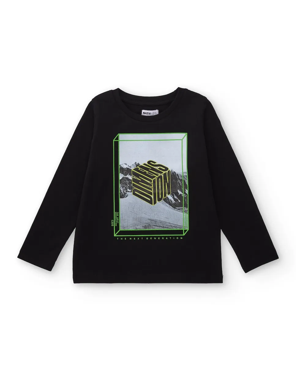 

Черная детская футболка с длинными рукавами с геометрическим принтом Tuc tuc