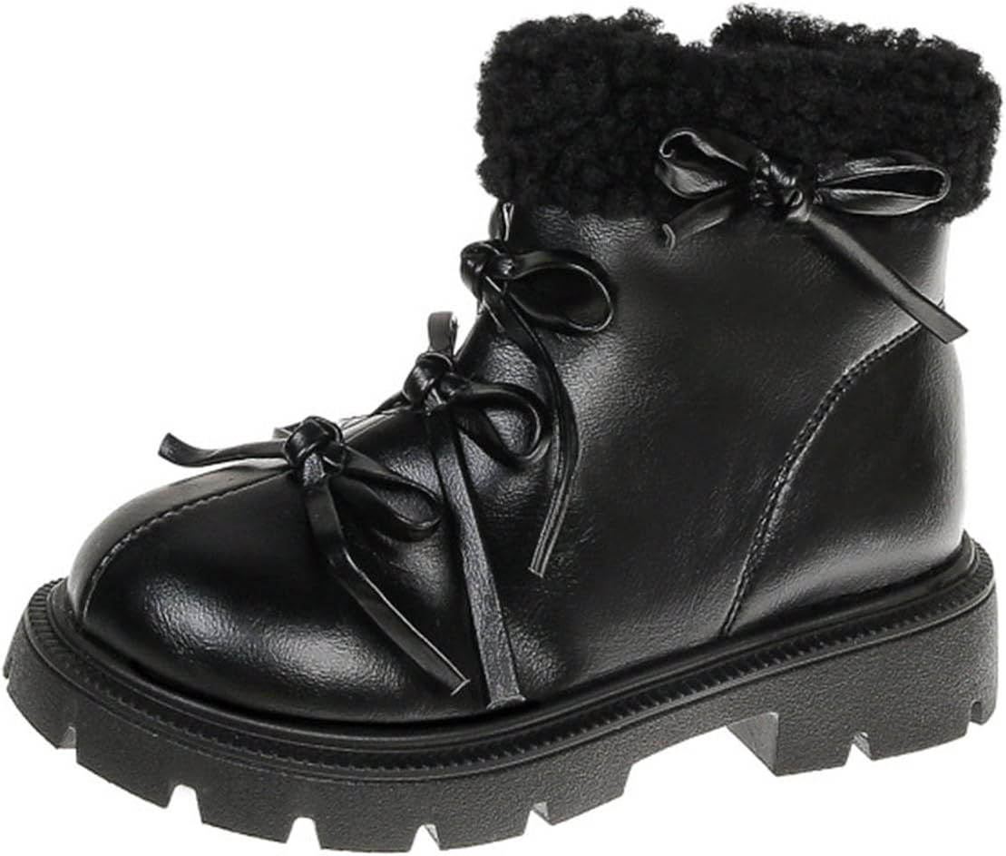 

Детские пушистые теплые ботинки на щиколотку, милые короткие принцесские зимние модные ботиночки с утолщенной термо-подкладкой Generic, Black