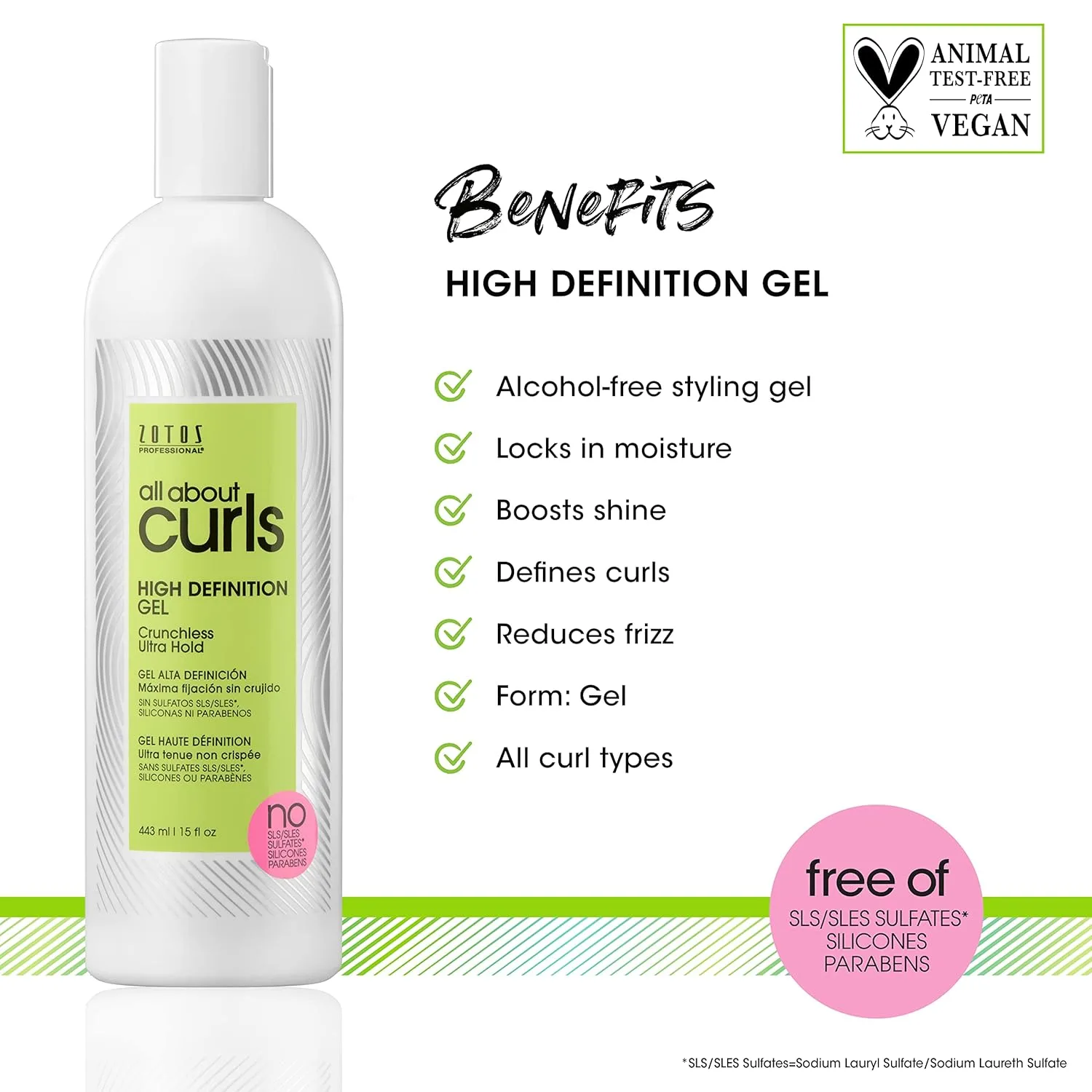 ALL ABOUT CURLS High Definition Gel для укладки кудрявых волос, без спирта, увлажняет, определяет и улучшает текстуру, уменьшает пушистость и усиливает блеск, ультрафиксация без хруста, веганский, без сульфатов и парабенов 742 мл (2 шт.) — фото 3