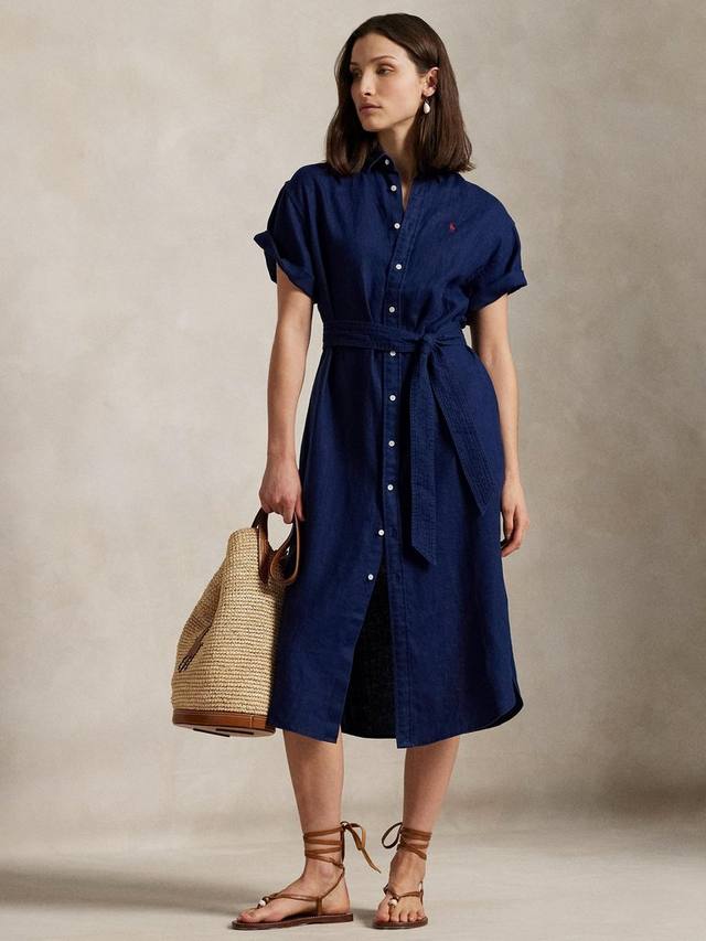 

Платье-рубашка из чистого льна с логотипом Ralph Lauren, темно-синий
