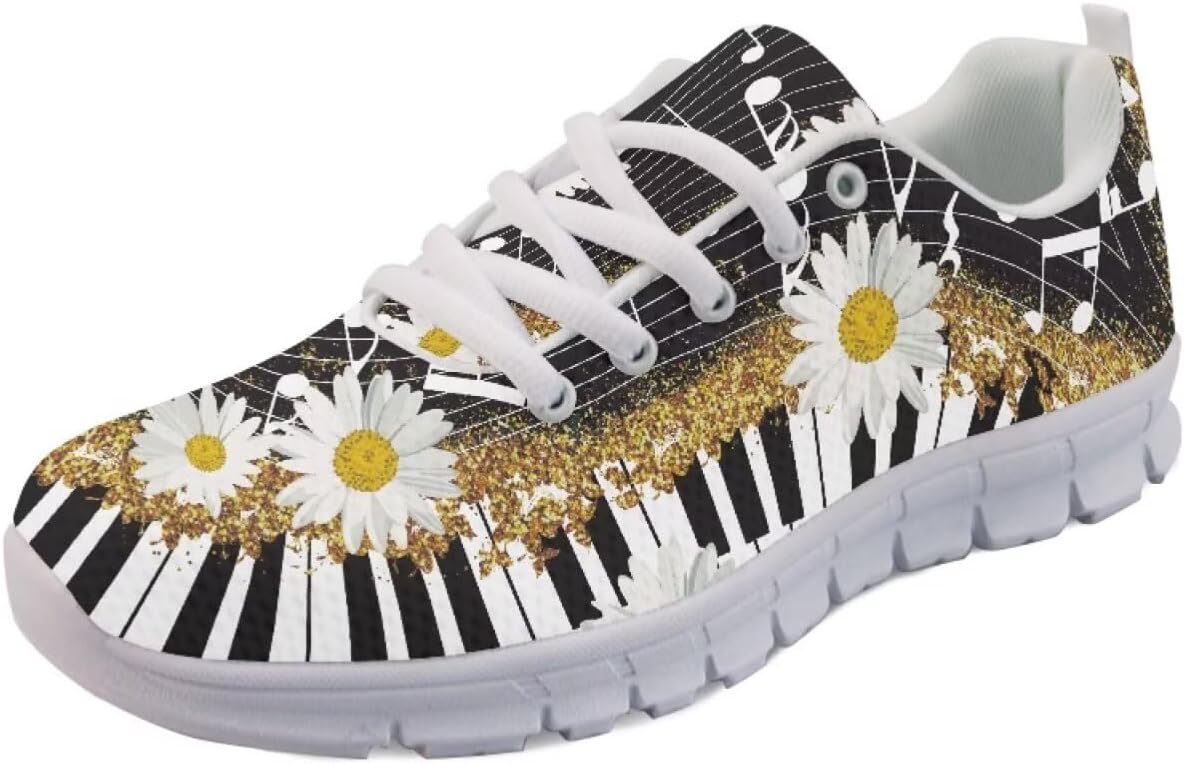 

Женские осенние кроссовки на шнуровке, повседневные слипоны для бега и ходьбы, спортивная обувь для женщин Getelinseng, Piano Keys Daisies
