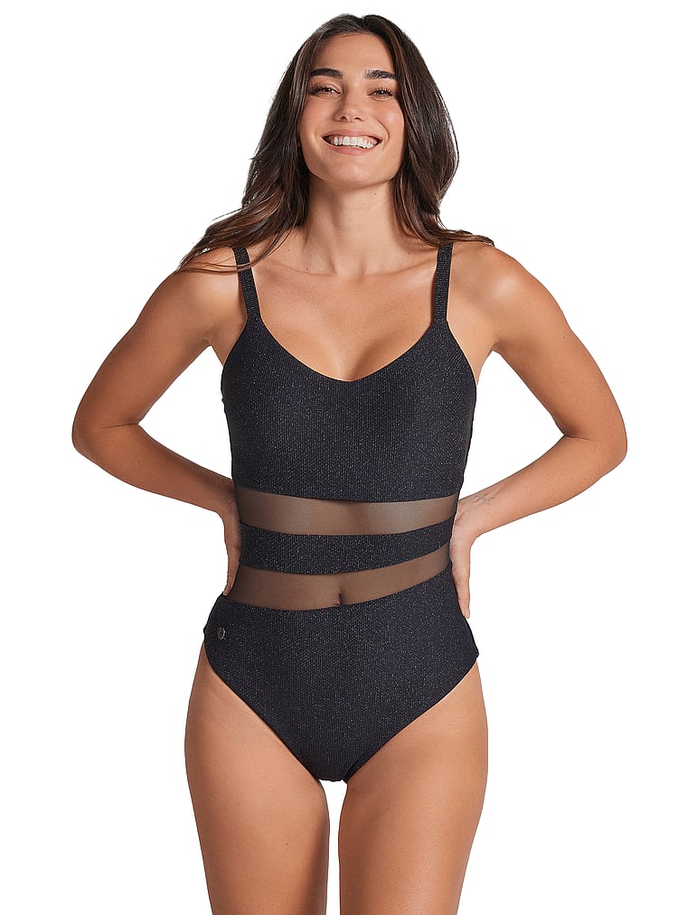 

Слитный купальник с вырезом-кушаком и сеткой Leonisa Shapewear, черный