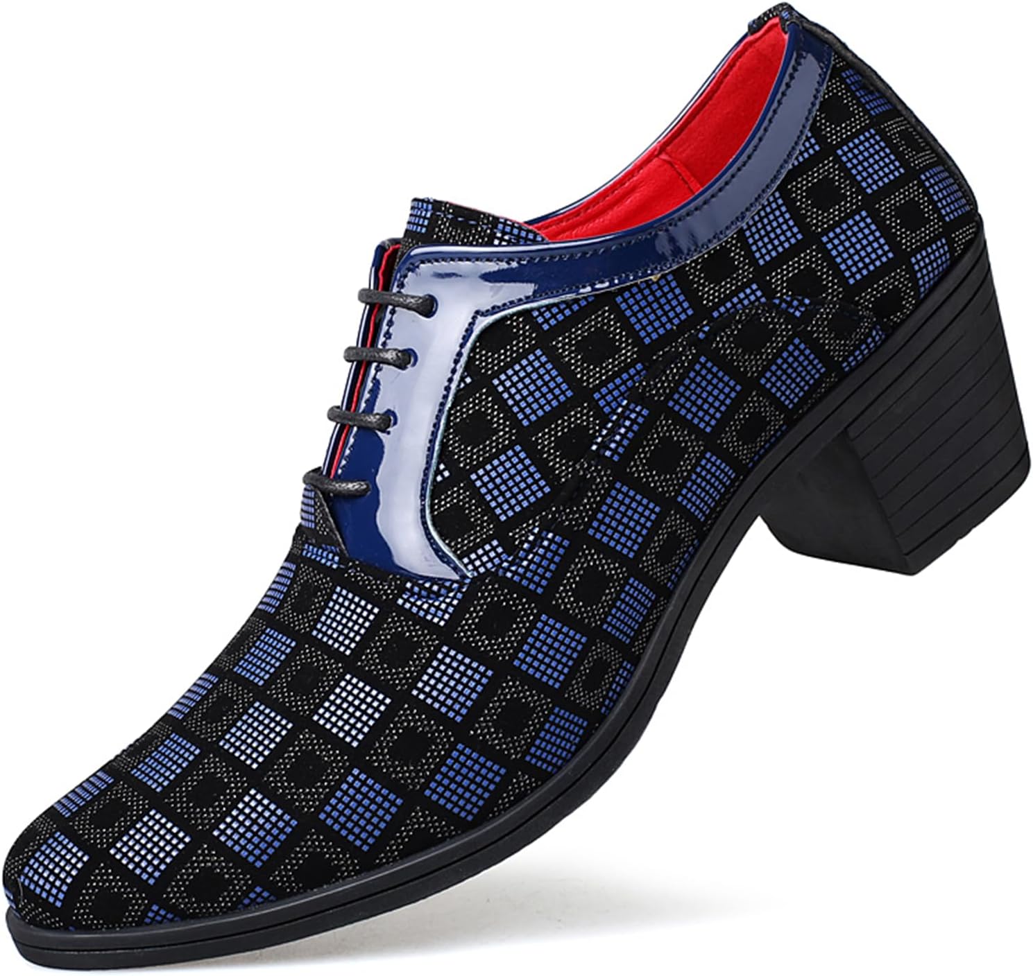 

Мужские туфли-оксфорды Derby из лакированной кожи с заостренным носком, классические низкие туфли на шнуровке с высоким каблуком для выпускного, деловой и свадебной обуви Abborora, синий