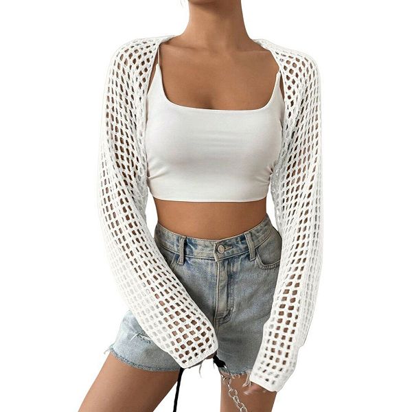 

Женский легкий укороченный кардиган-болеро с длинными рукавами Yesfashion, White