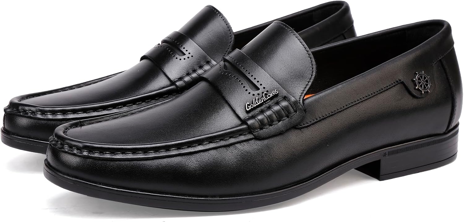 

Мужские кожаные лоферы GOLDEN COXES с отделением для монеты, без шнуровки, мокасины, на свадьбу, вечеринку и мероприятия, прочные и комфортные Golden Coxes Family, черный