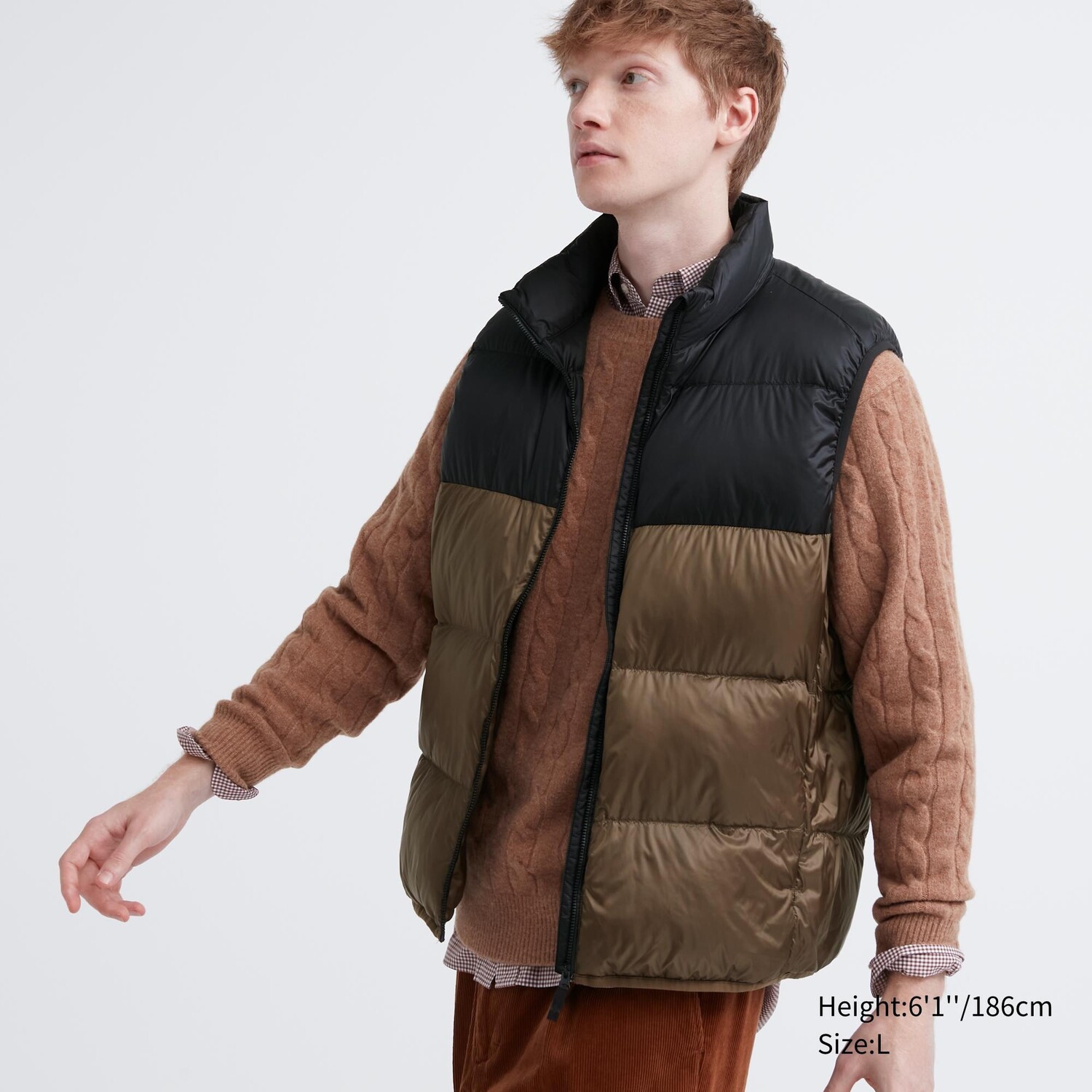Ультралегкий пуховый жилет с цветными блоками Uniqlo, 37 коричневый — фото 2