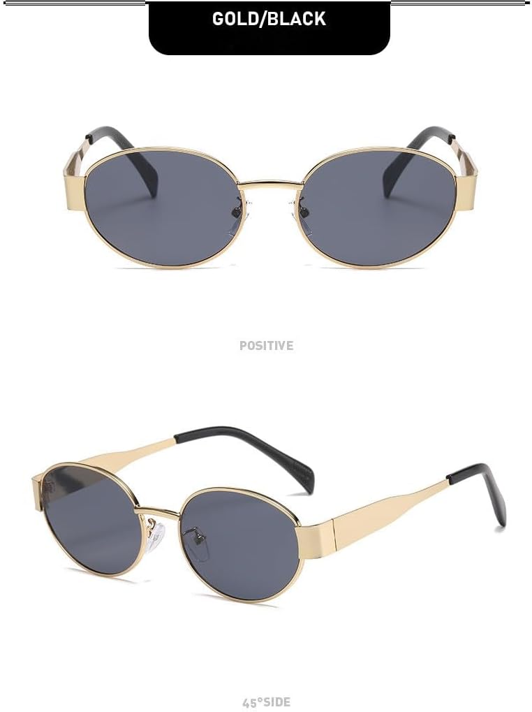 

Ретро овальные солнцезащитные очки для женщин и мужчин, дизайнерские модные солнцезащитные очки в классической металлической оправе, защита от УФ-излучения UV400 Generic, Gold/Grey