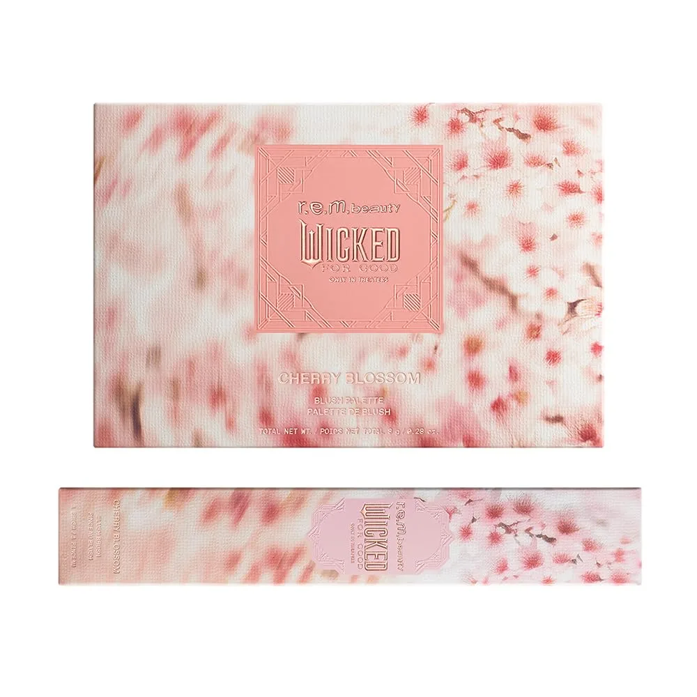 r.e.m. beauty Wicked: For Good | Палетка румян Cherry Blossom и кисть | Теплый коралловый кремовый румянец, 3 оттенка + мягкая пушистая кисть | Набор для макияжа Rem Beauty, pink — фото 2