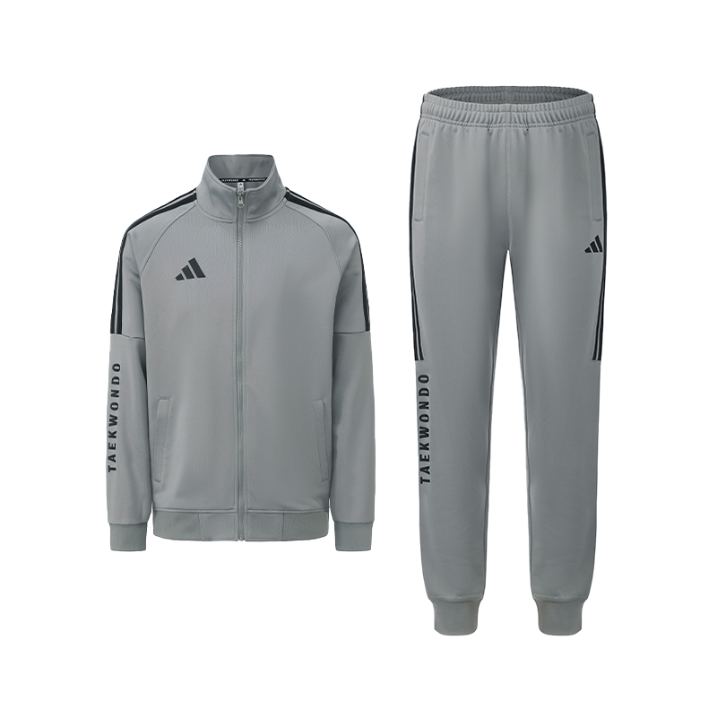 3 Stripes Casual Sportswear Unisex Adidas, серый set (stand collar top+fitted pants)