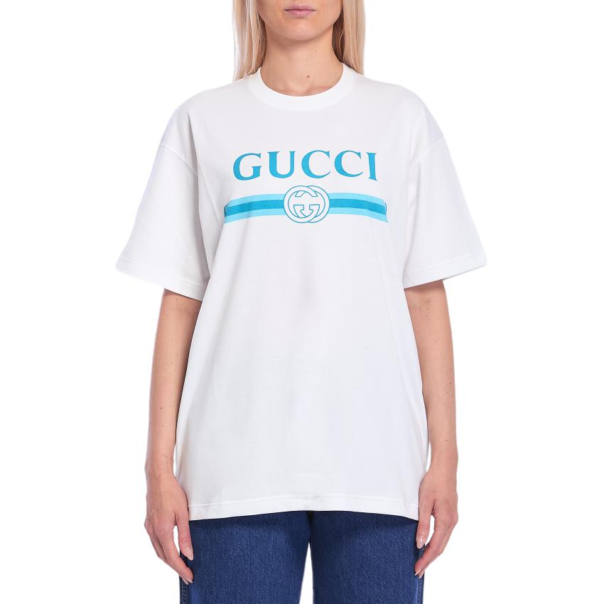 Футболка GUCCI с графическим принтом, хлопковый джерси, белый — фото 2