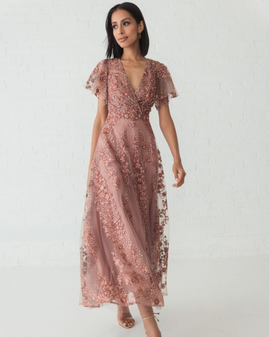 

Женское платье с вышитыми рукавами-крылышками, А-силуэта и V-образным вырезом Mac Duggal, Mauve