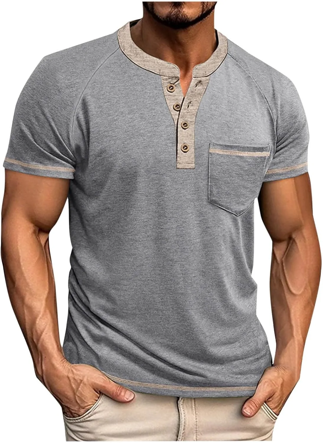 

Футболка Henley с коротким рукавом реглан и карманом Ozmmyan