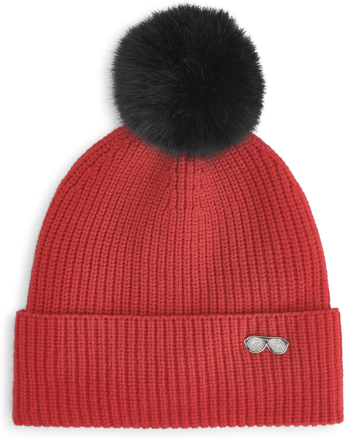 

Женская шапка-бини KARL LAGERFELD в рубчик с булавкой для солнцезащитных очков и меховым помпоном, Crimson