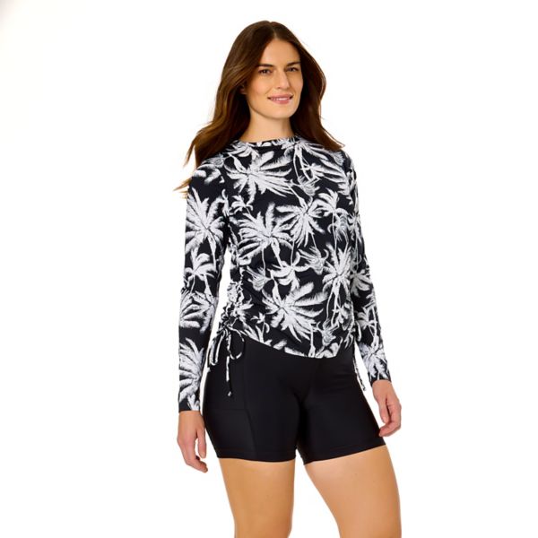 

Женская купальная рубашка с длинным рукавом и боковой сборкой Rash guard Lands' End, цвет palm beach