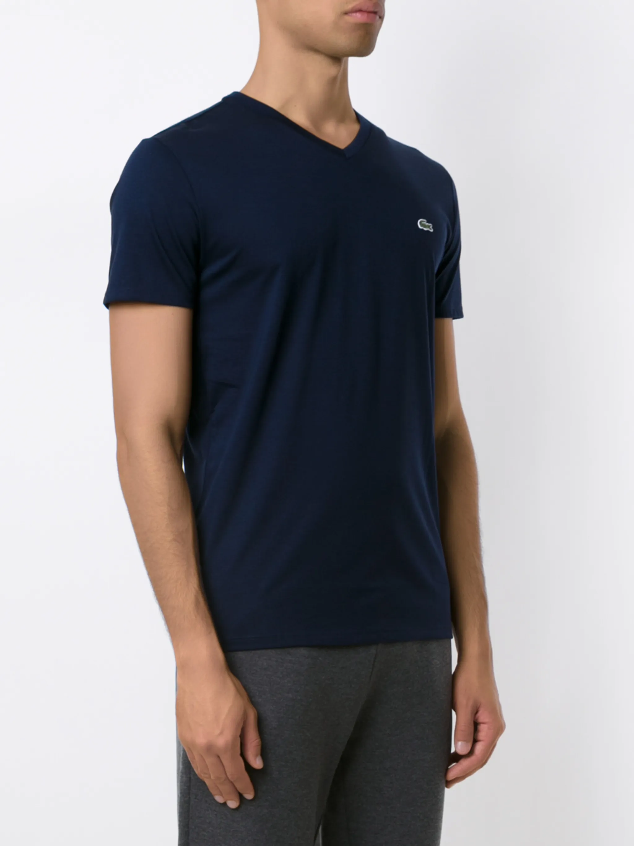 Футболка с V-образным вырезом и логотипом Lacoste, синий — фото 3