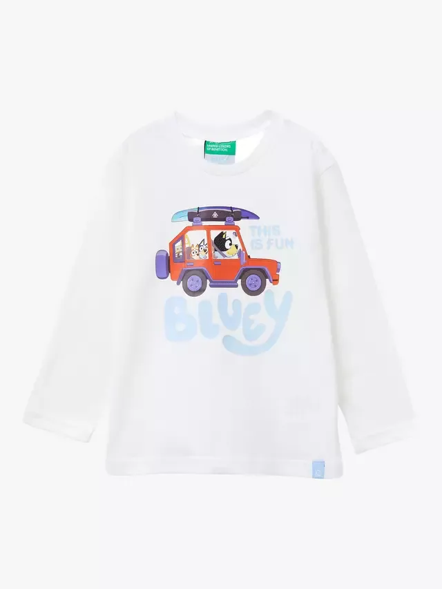 Детская футболка с длинными рукавами и принтом Bluey, белая/разноцветная Benetton