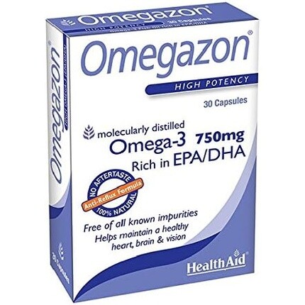 

Омегазон 1250 мг рыбьего жира с EPA и DHA, 30 мягких таблеток, Health Aid