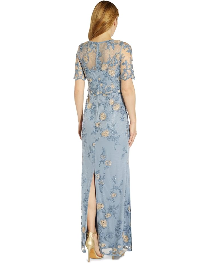 

Платье Adrianna Papell Embroidered Pop Over Long Column Mob Gown, цвет Skyway