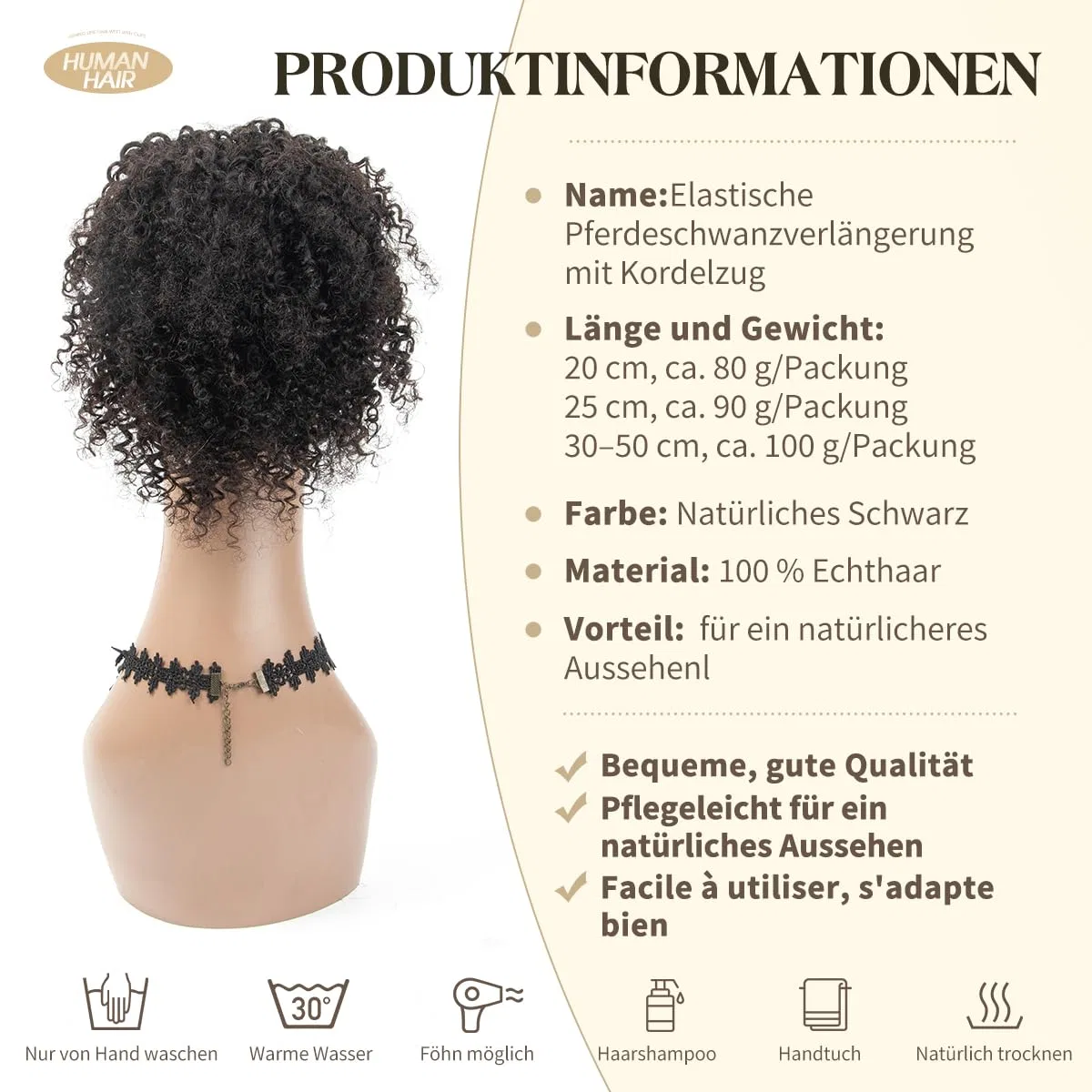 Накладной хвост из натуральных волос «Afro Kinky Curly» 20 см Isheeny — фото 3