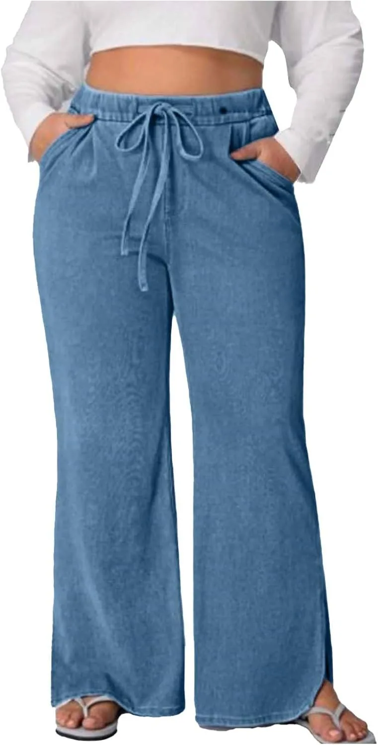 

Джинсы Plus Size Wide Leg для женщин с высокой талией и боковым разрезом