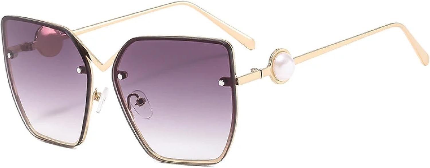 

Металлические солнцезащитные очки в большой оправе «кошачий глаз» с жемчужной отделкой для женщин и мужчин, роскошные, в стиле панк, для путешествий и вождения, с защитой от УФ-излучения UV400 TKKTLLT, Gold Gradient Gray