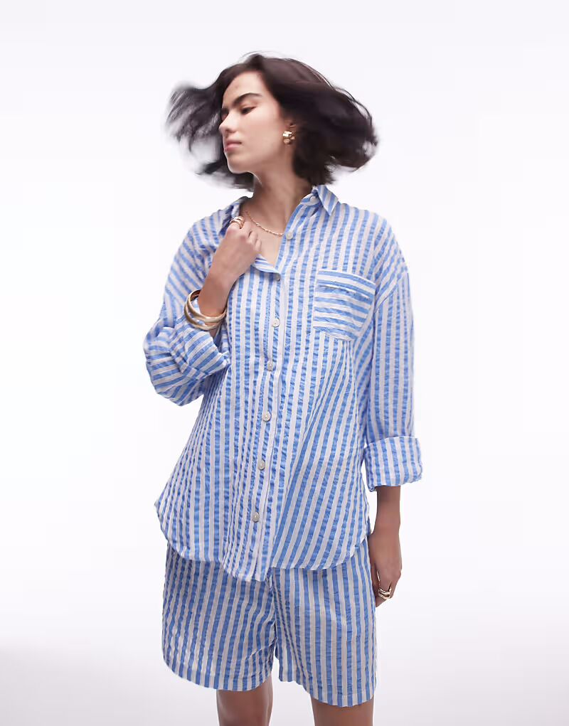 

Пляжная рубашка в полоску Topshop coord синего цвета