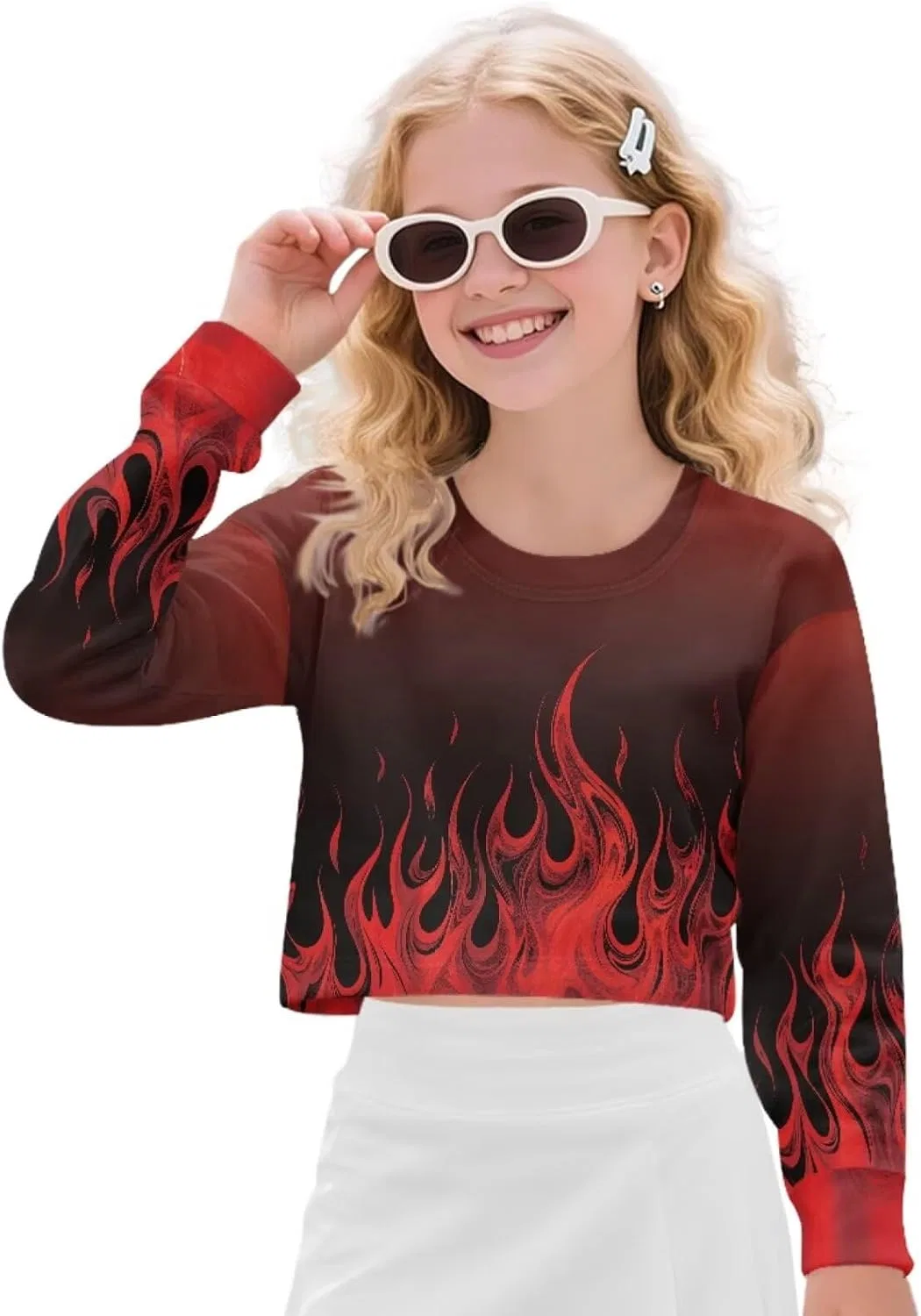 Детская футболка с длинным рукавом Coldinair, Red Fire Flame, размеры 5-14 лет
