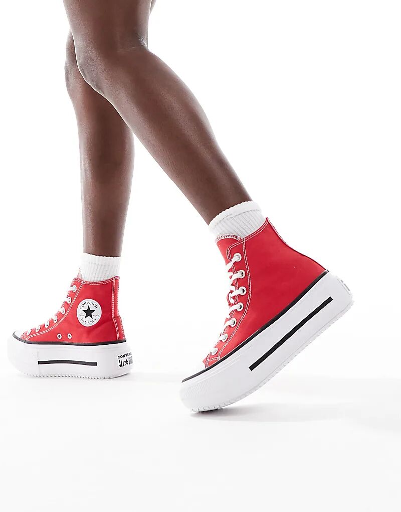 Кроссовки Converse Chuck Taylor All Star Lift Hi Double Stack красного цвета — фото 3