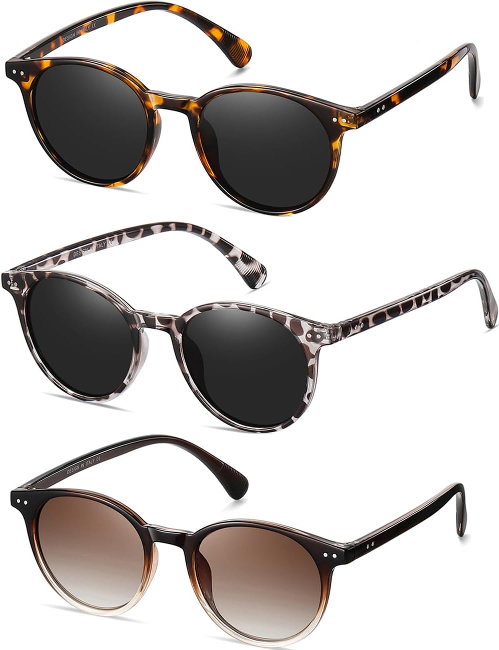 

Небольшие круглые поляризованные солнцезащитные очки для женщин в классическом винтажном стиле с защитой UV400 (3 шт.) NCLLCE, B2 Tortoise Grey+leopard Grey+brown Gradient